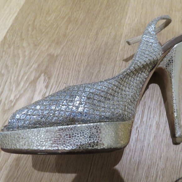 JIMMY CHOO Nova Slingback Sparkle Glitter Platform Peep Toe Heels Cocktail US 6 - Picture 8 of 14